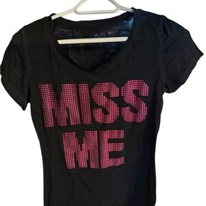 Miss Me Black Tee with Pink Graphic